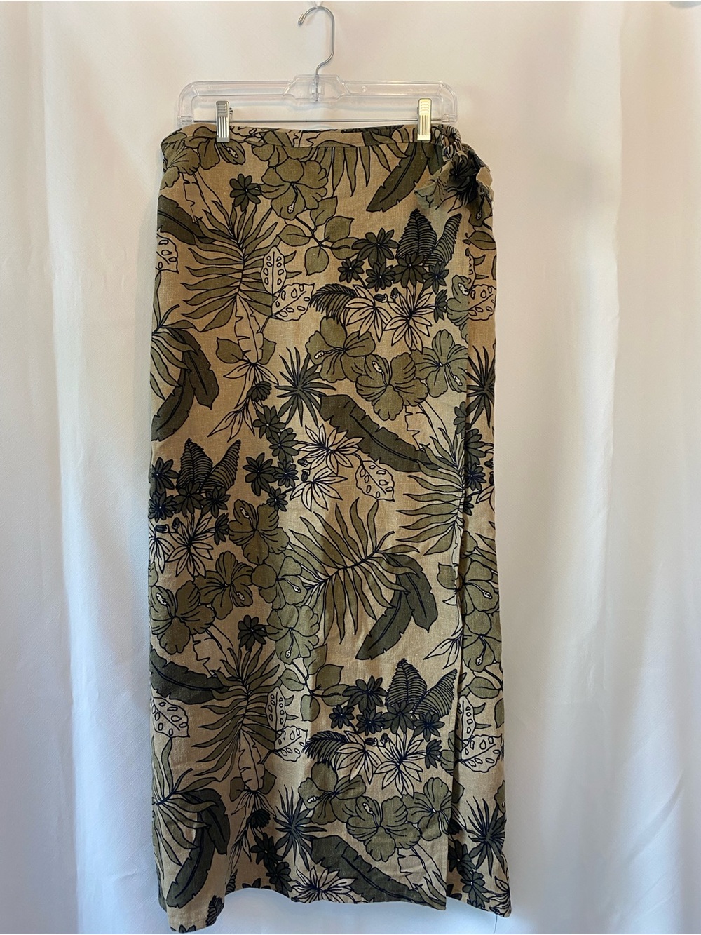 Women's Green Academia Tropical Leaves Wrap Style Midi Skirt Muted Greens M/L